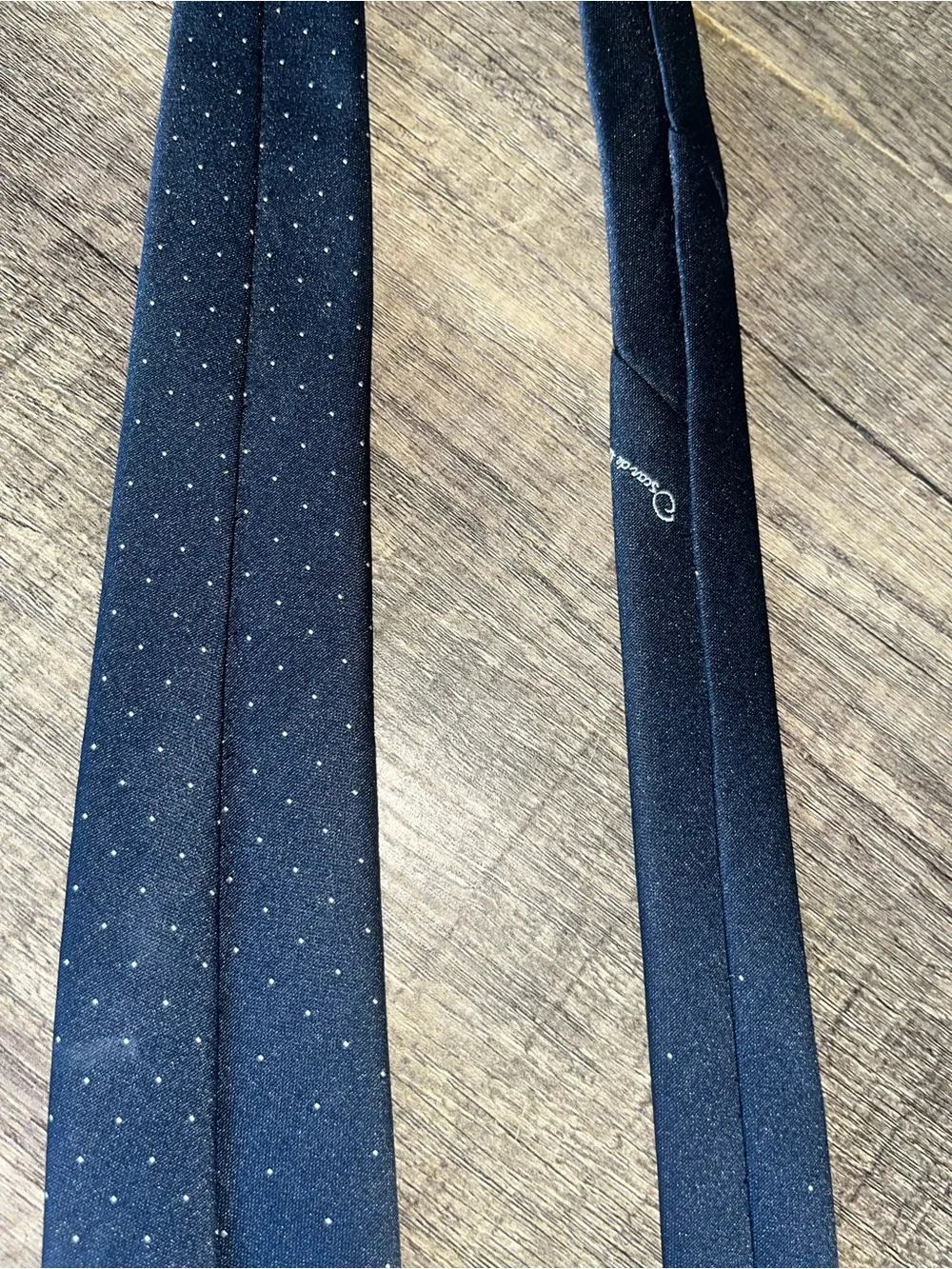Oscar de la Renta Navy Tie with White Microdots